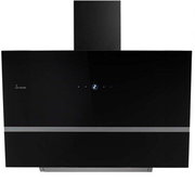 Moderne schwarze Dunstabzugshaube mit Touch-Bedienfeld, frontale Ansicht