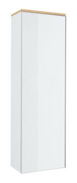 Hängegarderobenschrank in Weiß mit Holzoberseite, seitliche Perspektive