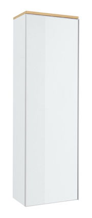Hängegarderobenschrank in Weiß mit Holzoberseite, seitliche Perspektive