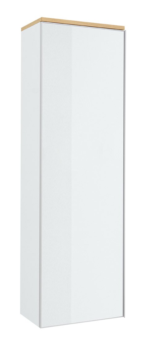 Hängegarderobenschrank in Weiß mit Holzoberseite, seitliche Perspektive