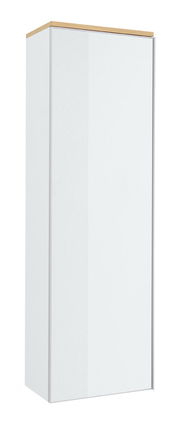 Hängegarderobenschrank in Weiß mit Holzoberseite, seitliche Perspektive