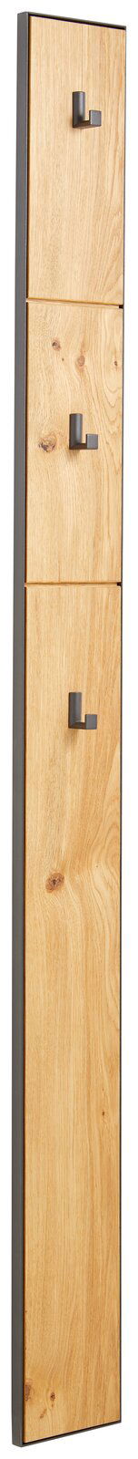 Garderobenpaneel aus Holz mit drei Haken, seitliche Perspektive
