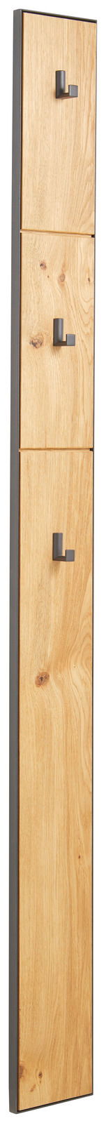 Garderobenpaneel aus Holz mit drei Haken, seitliche Perspektive