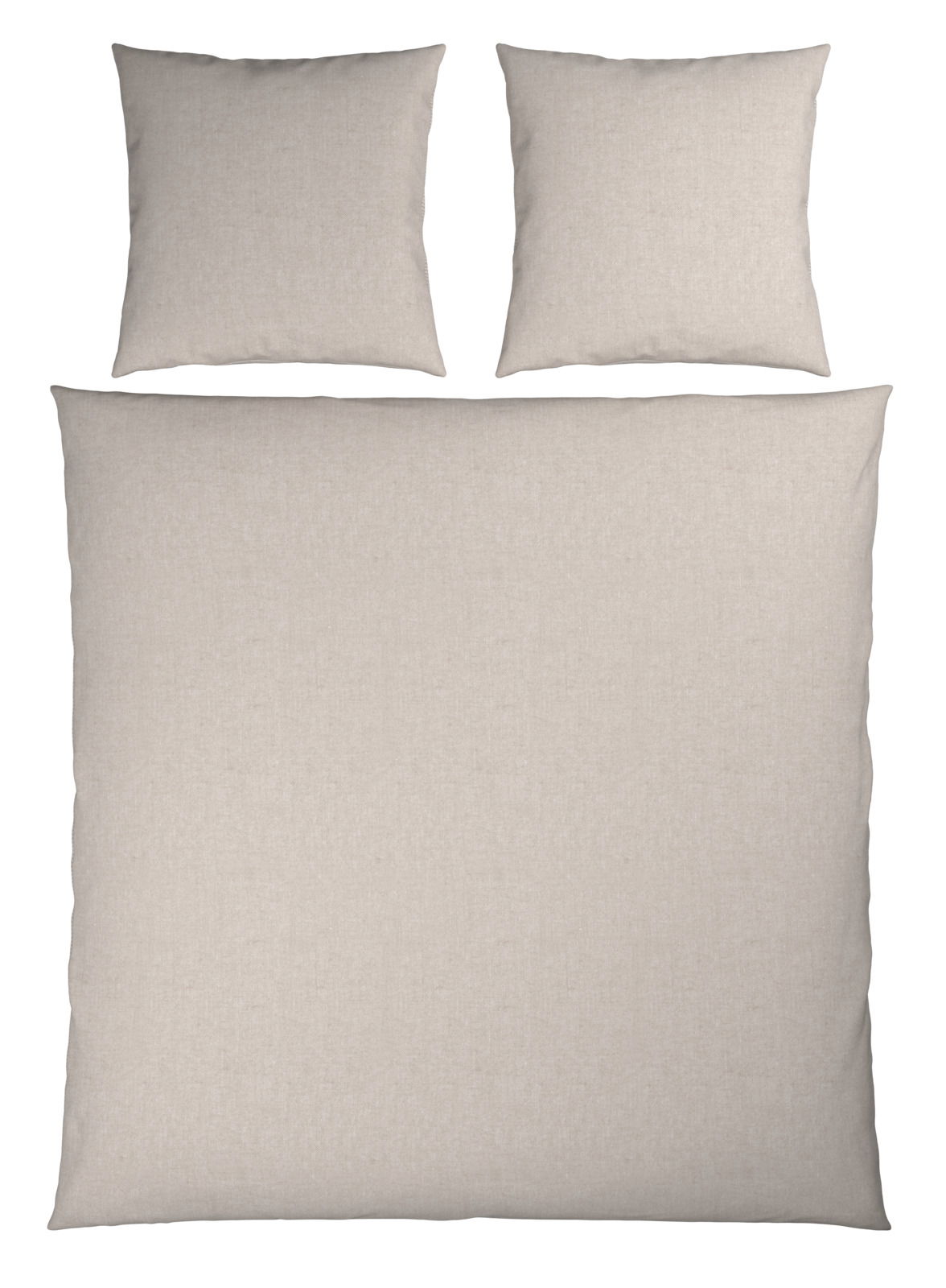Beige Wendebettwäsche-Set mit zwei Kissenbezügen und einem Bettdeckenbezug, Draufsicht
