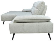 Seitenansicht einer modernen, grauen Longchairkombination mit schwarzen Metallbeinen.