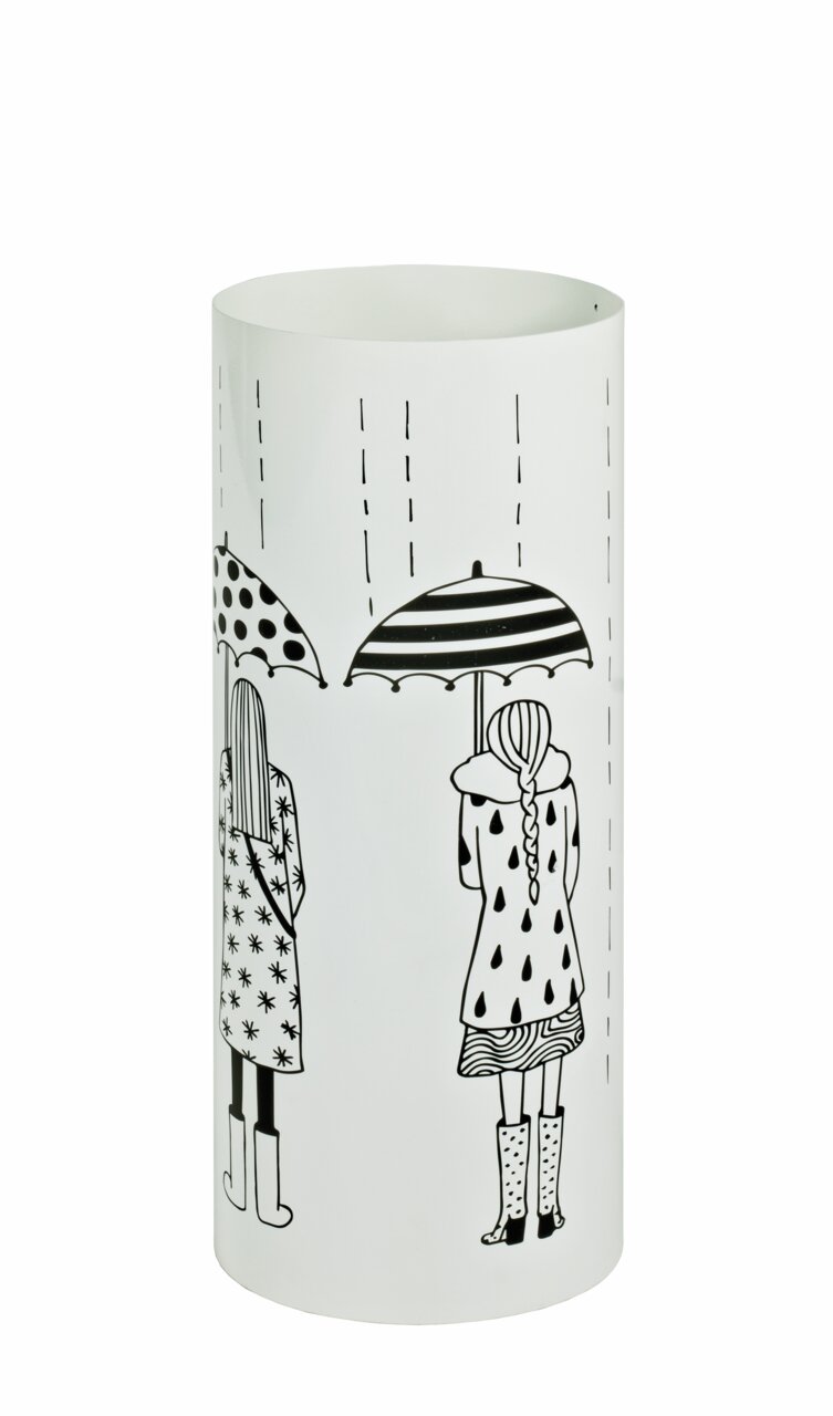 BOXXX Schirmständer PRIMUS Weißer Schirmständer mit schwarzem Druck von zwei Personen mit Regenschirmen, seitliche Perspektive.