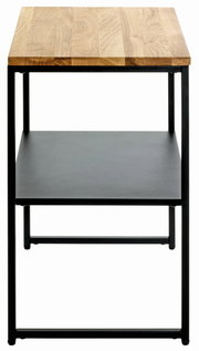 Moderner Beistelltisch mit Holzplatte und schwarzem Metallgestell, Frontalansicht