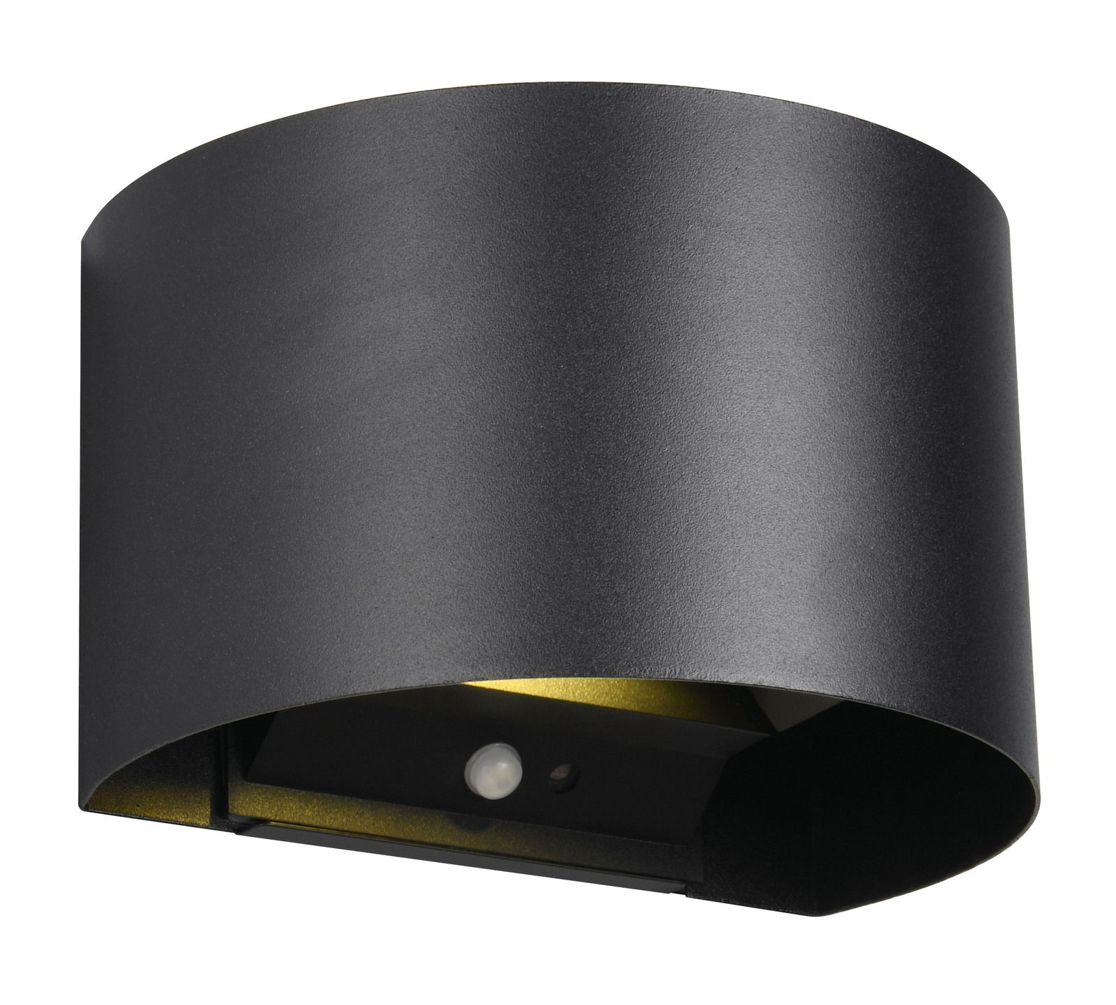 Schwarze, zylindrische Akku-Wandleuchte TALENT mit seitlicher Perspektive