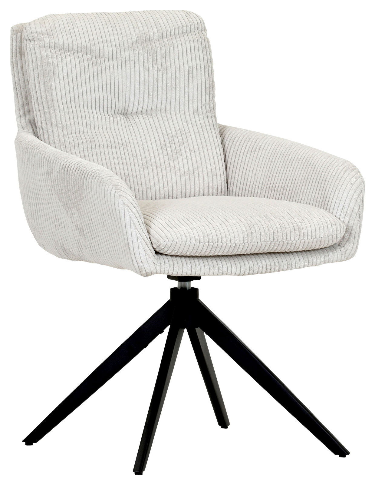 Z2 Armlehnstuhl ALMA Moderner Armlehnstuhl mit hellgrauem, geripptem Stoffbezug und schwarzem Metallgestell, seitliche Perspektive