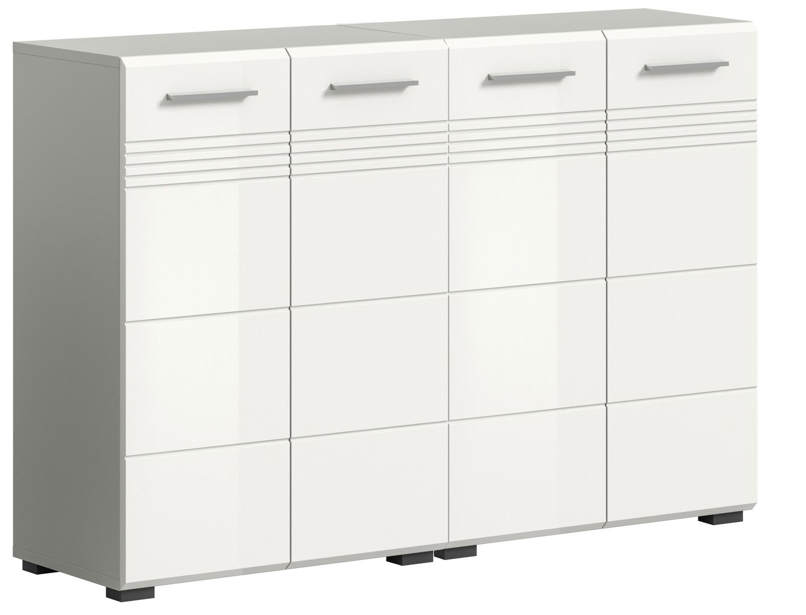 Weiße Midischrankkombination mit vier Türen, Frontansicht