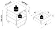 Isometrische Ansicht einer rollbaren Beistelltisch-/Servierwagen-Konstruktion mit quadratischer 400×400‑mm Ablagefläche, 500‑mm Höhe, Zwischenablage und Schublade; Belastbarkeit 20 kg oben, 5 kg Zwischenboden; daneben isometrische Detailansicht der Schubl