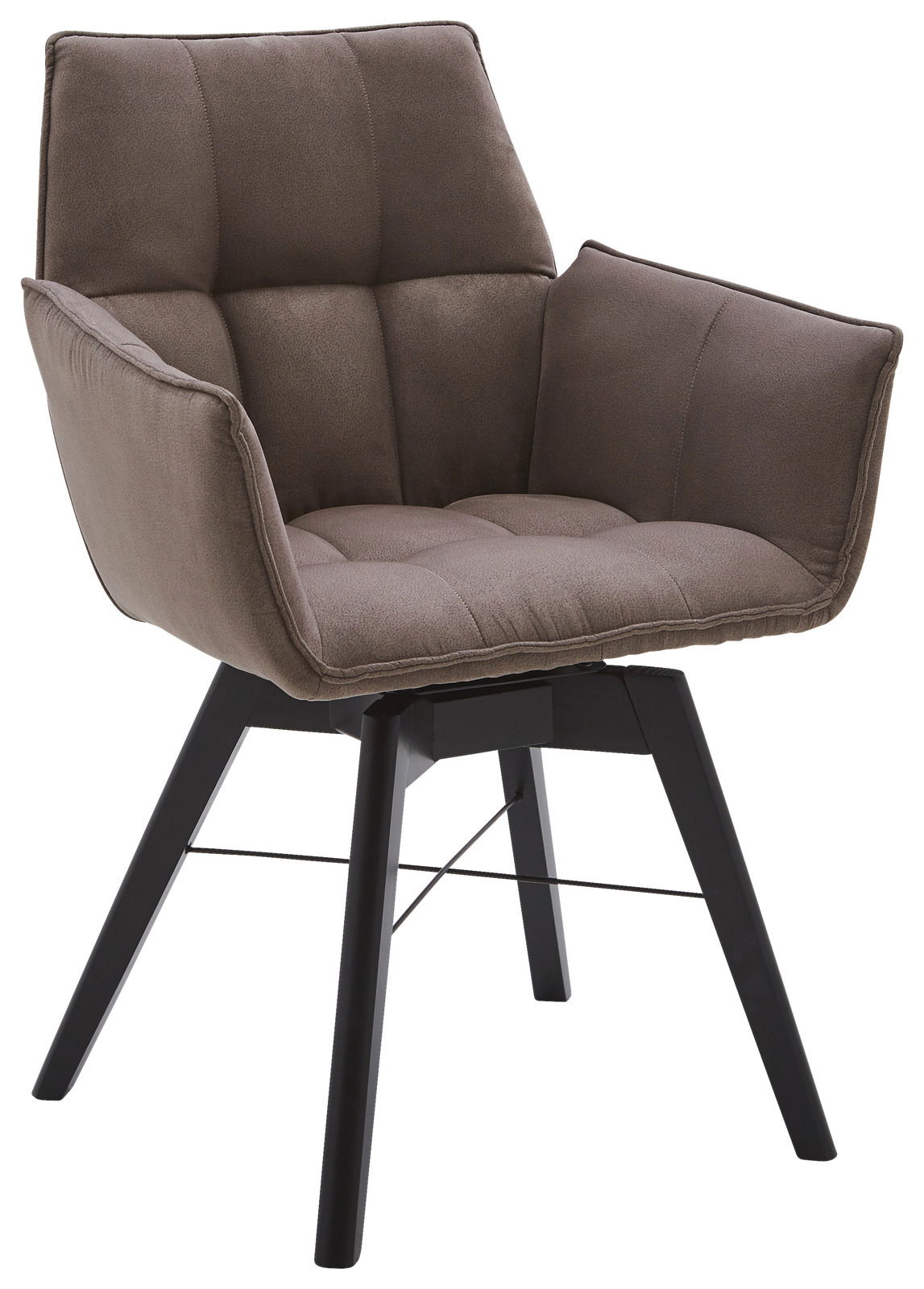 Bequemer Armlehnenstuhl Barbados in braunem Stoffbezug mit schwarzem Holzgestell, seitliche Perspektive