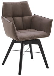 Bequemer Armlehnenstuhl Barbados in braunem Stoffbezug mit schwarzem Holzgestell, seitliche Perspektive