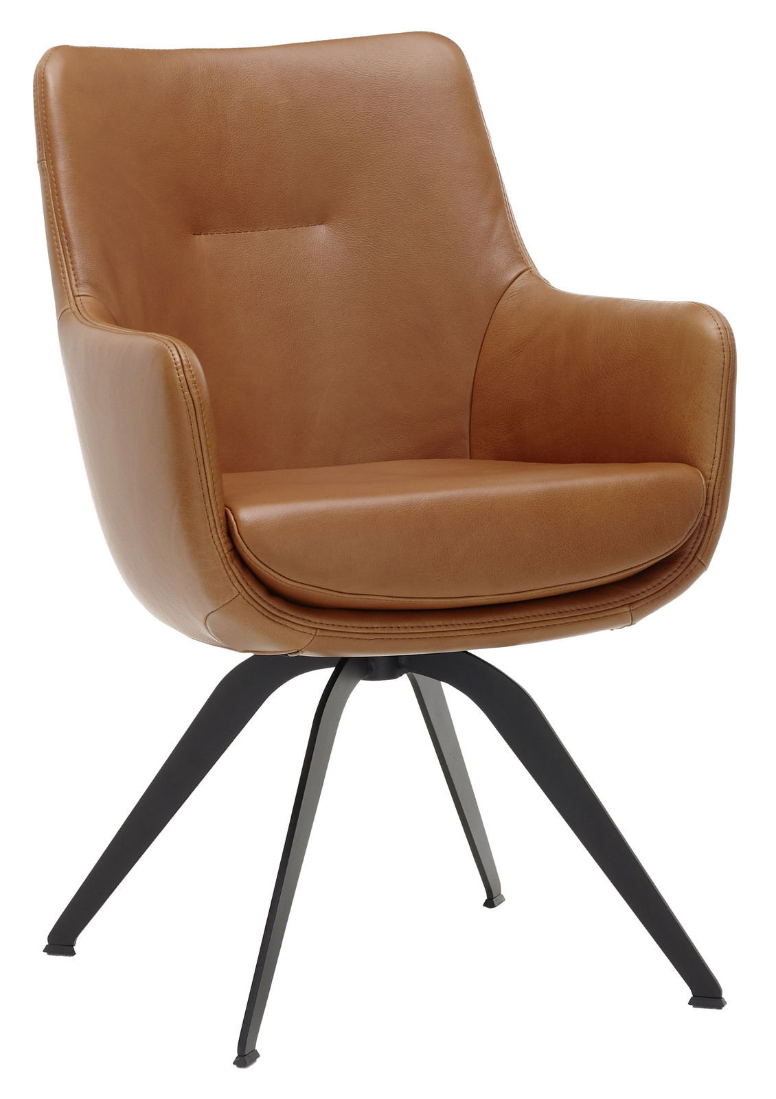 WK-Wohnen Sessel WK 722 Moderner brauner Ledersessel mit schwarzem Metallgestell, seitliche Perspektive