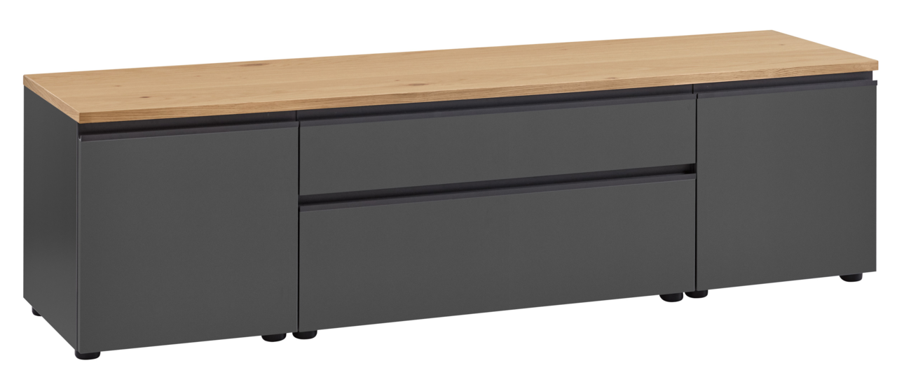 Dieter Knoll TV-Lowboard LENDINA TV-Lowboard in dunklem Grau mit Holzoberfläche, seitliche Perspektive