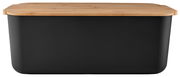 Schwarzer Brotkasten mit Holzdeckel, Vorderansicht