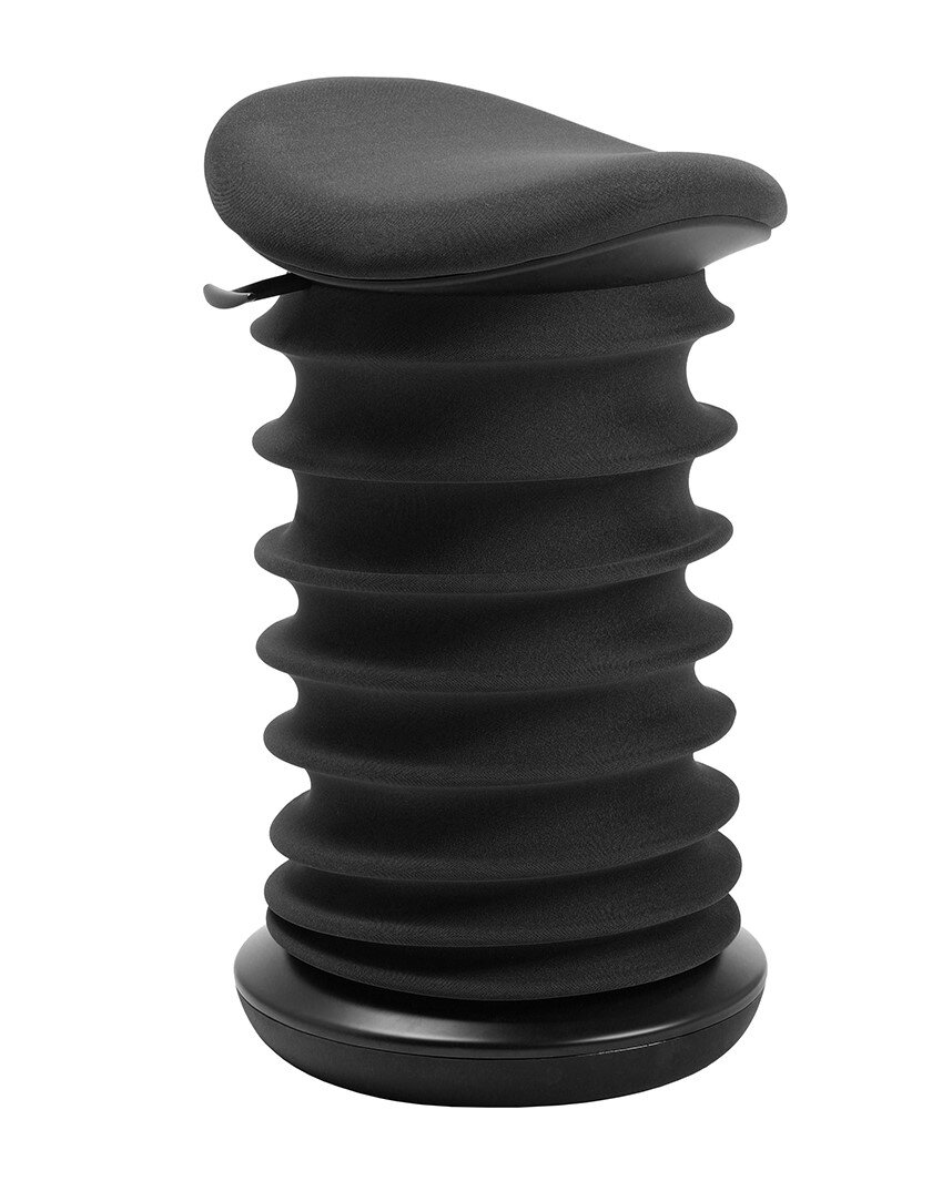 Sitness Schommelkruk 4D Schwarzer Schwinghocker mit wellenförmigem Design, seitliche Perspektive