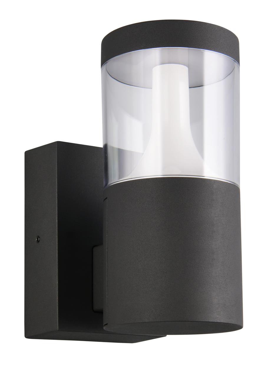 Moderne LED-Außenwandleuchte in schwarzem Gehäuse, seitliche Perspektive