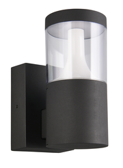 Moderne LED-Außenwandleuchte in schwarzem Gehäuse, seitliche Perspektive