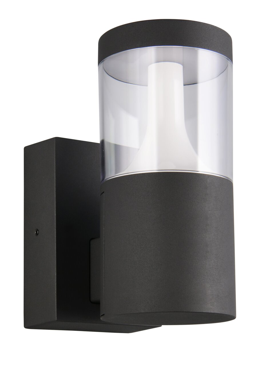 Moderne LED-buitenwandlamp in een zwarte behuizing, zijaanzicht