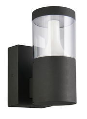 Moderne LED-Außenwandleuchte in schwarzem Gehäuse, seitliche Perspektive