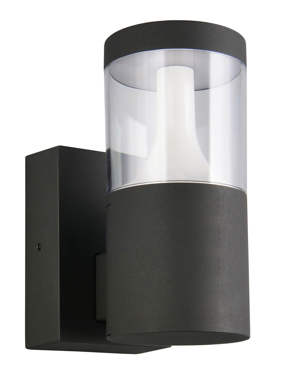 Moderne LED-Außenwandleuchte in schwarzem Gehäuse, seitliche Perspektive