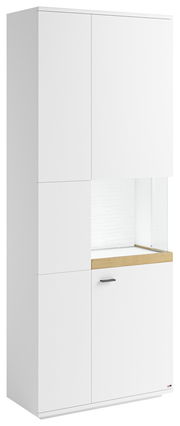 Weiße Vitrine mit Glasausschnitt rechts, Frontansicht