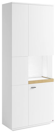 Weiße Vitrine mit Glasausschnitt rechts, Frontansicht