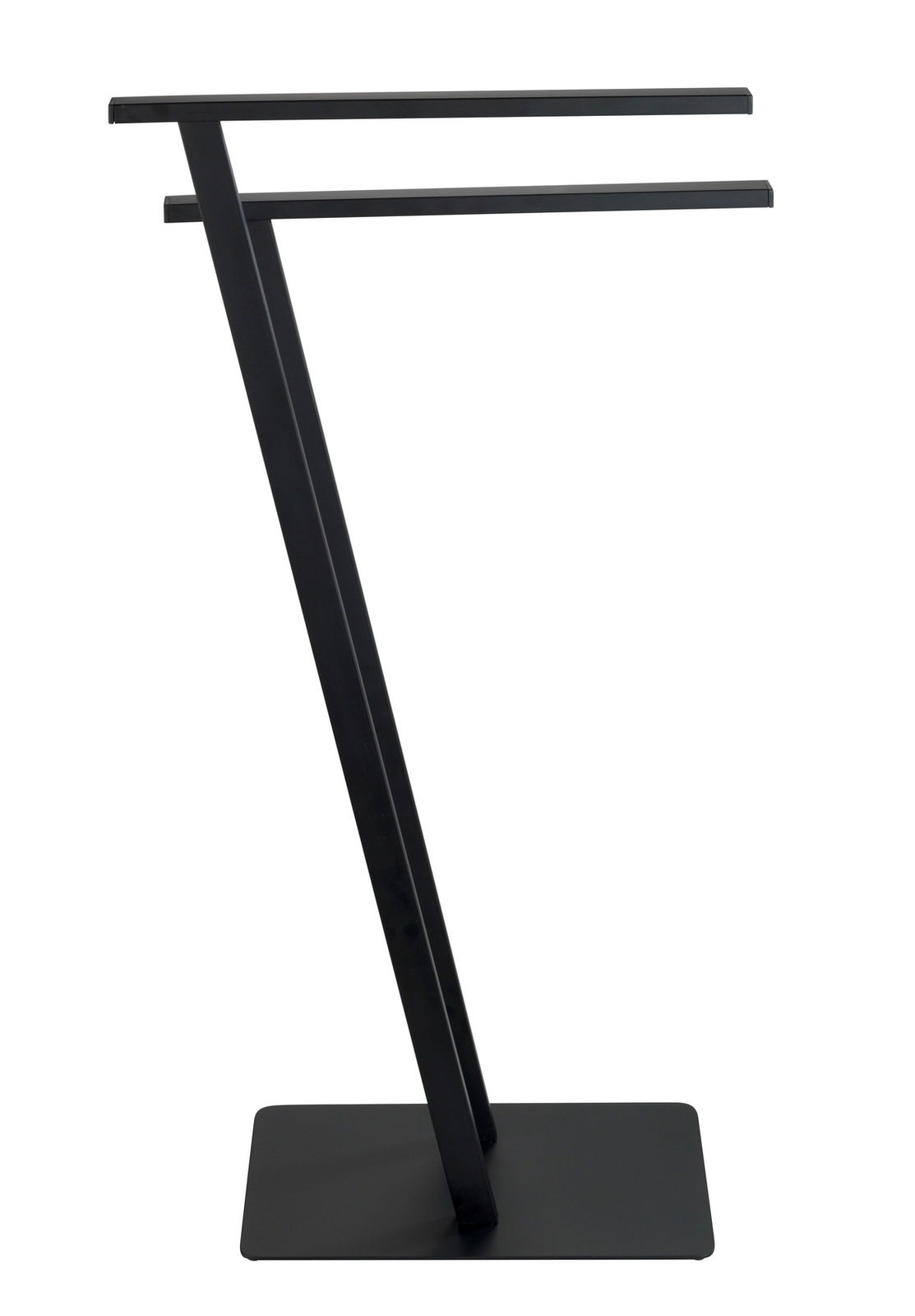 Schwarzer Handtuchständer Lirio mit zwei horizontalen Stangen, seitliche Perspektive