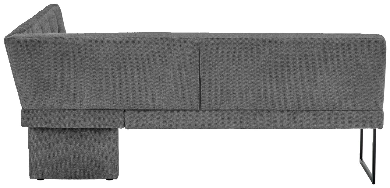 Rückansicht einer grauen Eckbank mit Metallbeinen