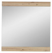 Rechteckiger Spiegel mit Holzrahmen an der Ober- und Unterseite, Frontalansicht