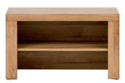 Frontansicht einer Garderobenbank aus Holz mit einem offenen Fach.
