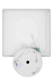 LED-Deckenleuchte von unten mit abgenommener Abdeckung, zeigt die interne Verkabelung und Befestigungselemente.