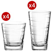 Zweiteiliges Becherset STRUTTURA mit je vier kleinen und großen Gläsern, seitliche Ansicht