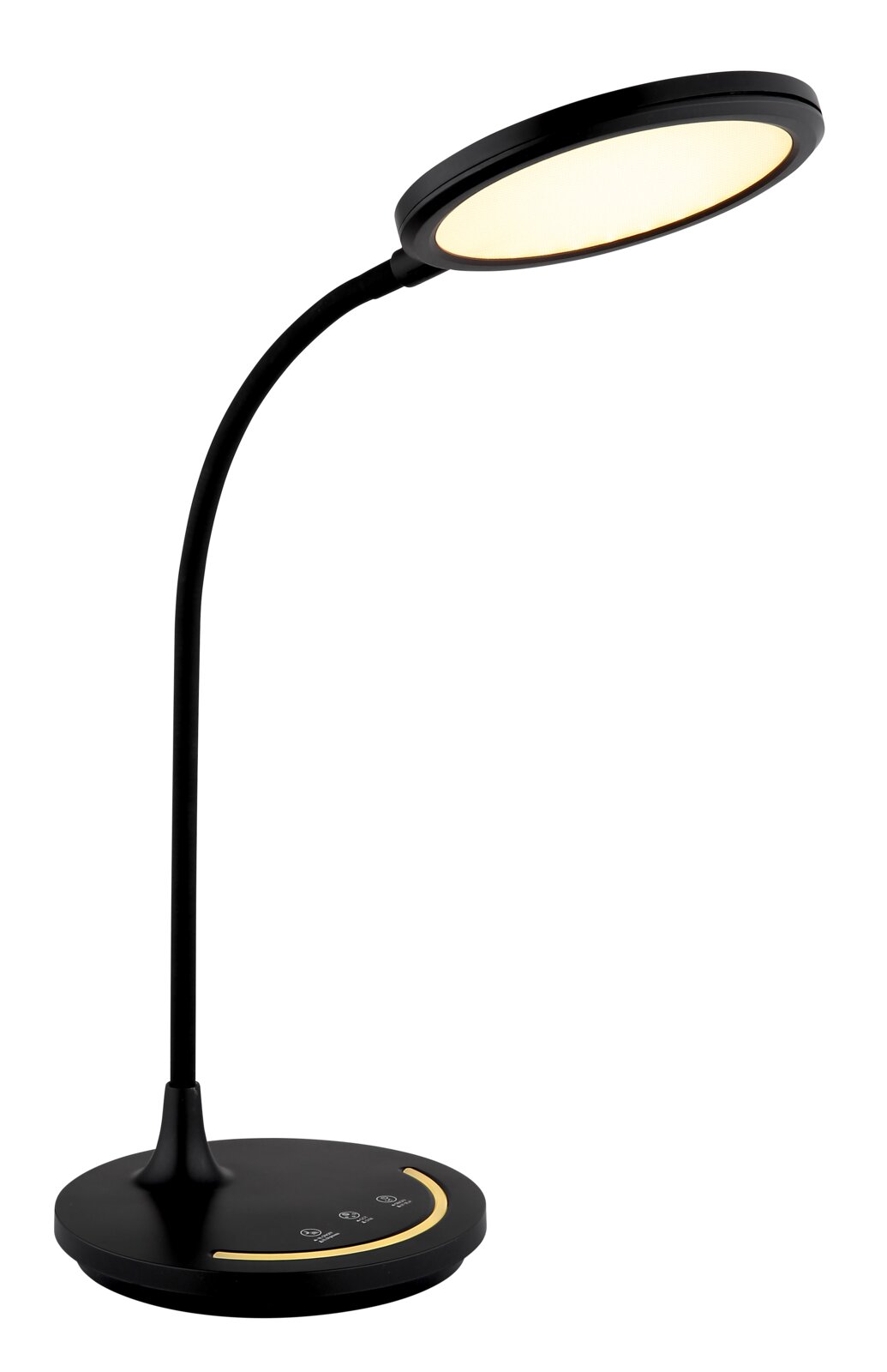 Globo Lighting Tischleuchte KENNY Moderne schwarze Tischleuchte mit rundem, flachem Lampenschirm und flexiblem Hals, seitliche Perspektive
