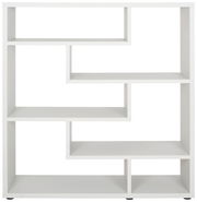 Weißes Standregal mit asymmetrischen Fächern, Frontalansicht