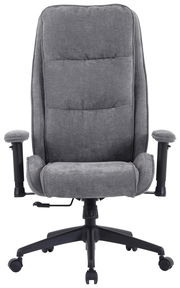 Grauer Homeoffice-Drehstuhl mit Armlehnen und gepolsterter Rückenlehne, Frontalansicht