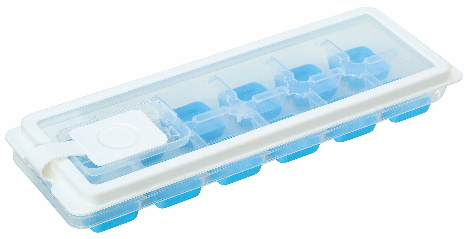 Zurbrüggen Eiswürfelform CUBO PLUS Eiswürfelform CUBO PLUS aus Kunststoff mit Deckel, perspektivisch von oben fotografiert.