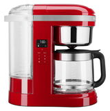 Rote Kaffeemaschine Empire mit Glaskanne und digitalem Display, Seitenansicht