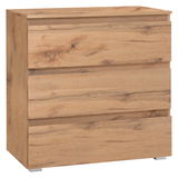 Holzkommode mit drei Schubladen, seitliche Perspektive