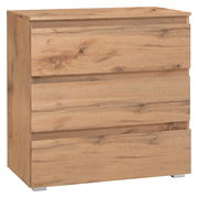 Holzkommode mit drei Schubladen, seitliche Perspektive