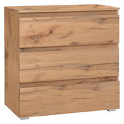 Holzkommode mit drei Schubladen, seitliche Perspektive