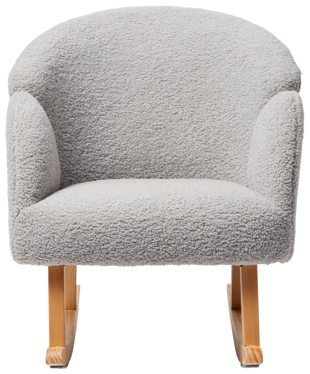 Grauer Schaukelsessel mit Holzbeinen, Vorderansicht