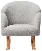 Grauer Schaukelsessel mit Holzbeinen, Vorderansicht