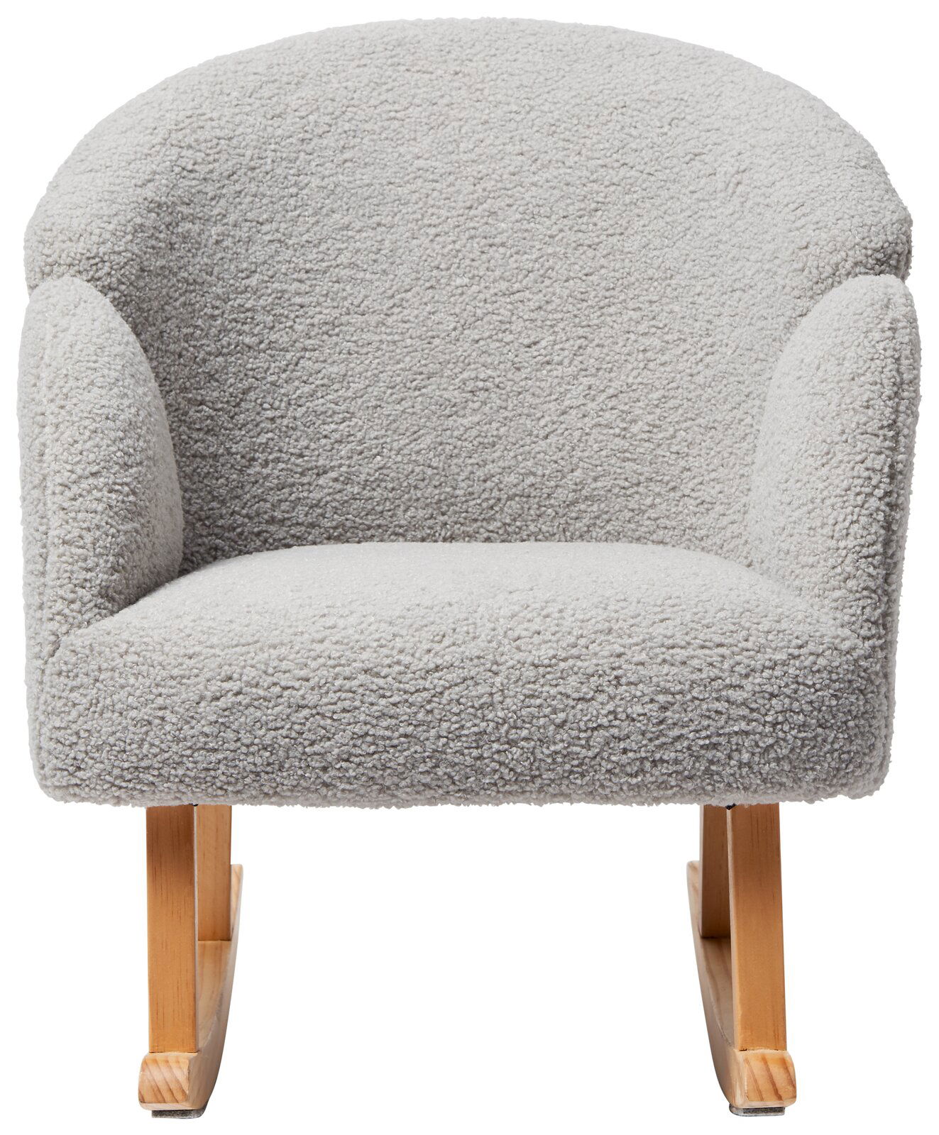 Grauer Schaukelsessel mit Holzbeinen, Vorderansicht