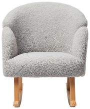 Grauer Schaukelsessel mit Holzbeinen, Vorderansicht