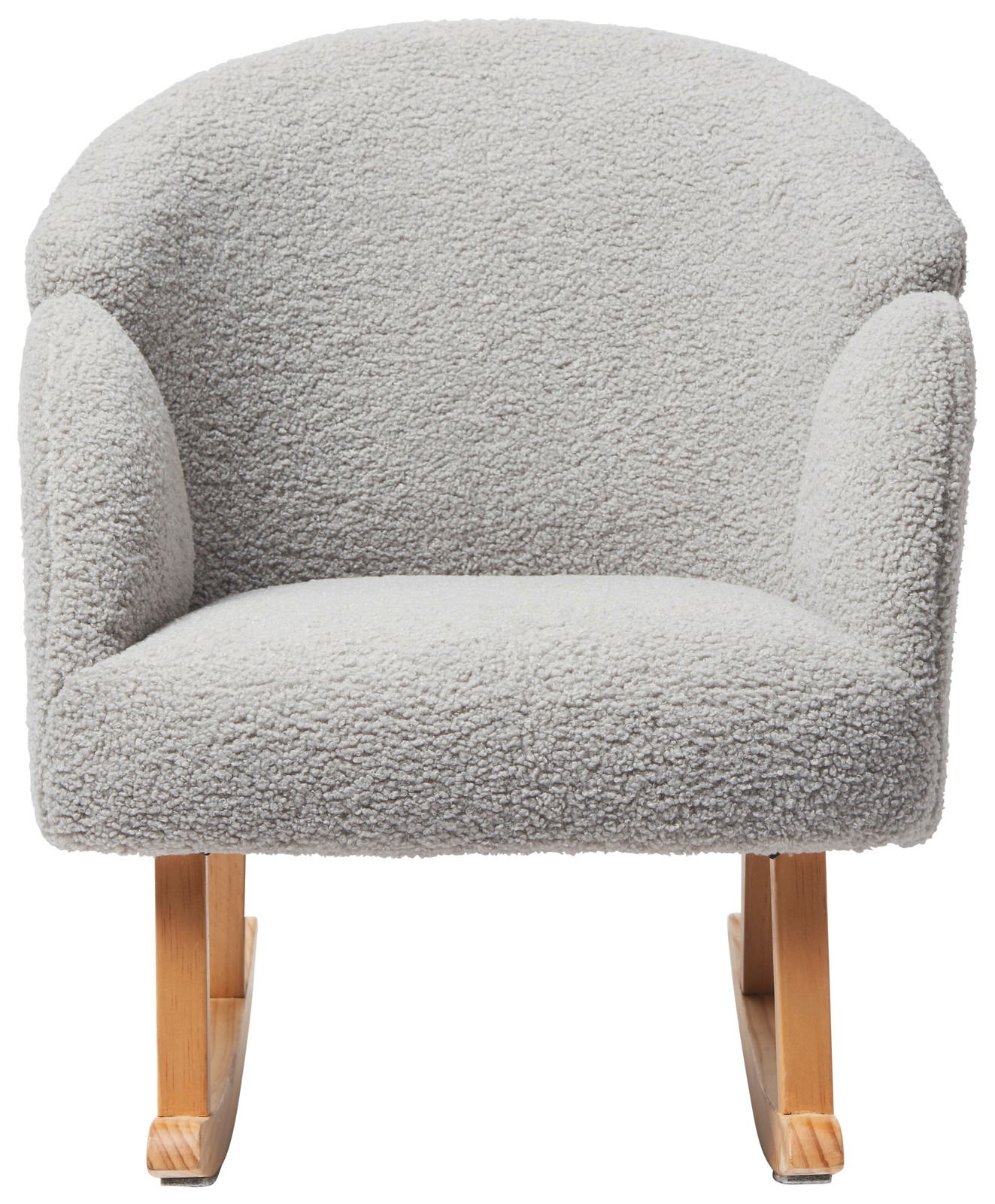 Grauer Schaukelsessel mit Holzbeinen, Vorderansicht