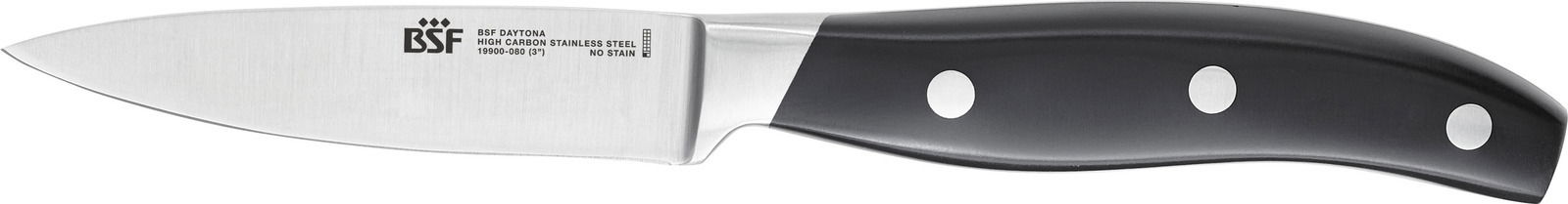 BSF Spick- und Garniermersser DAYTONA Spick- und Garniermesser mit schwarzem Griff und Edelstahlklinge, seitliche Ansicht