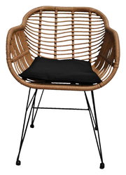 Moderner Gartensessel aus Rattan mit schwarzem Sitzkissen, Vorderansicht