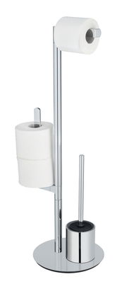 Stand WC-Garnitur Polvano in Chromoptik mit Toilettenpapierhalter und Bürstenhalter, seitliche Perspektive